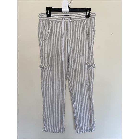 Sanctuary x Anthropologie Linen Rayon Striped Cropped Cargo Pants Womens Small - Picture 1 of 14